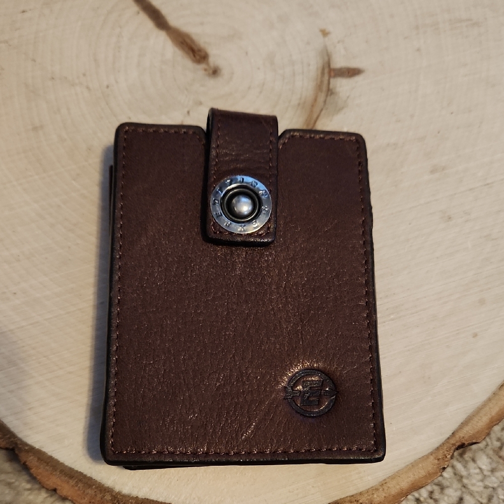 Mens Brown Genuine Leather Wallet Clip With Logo